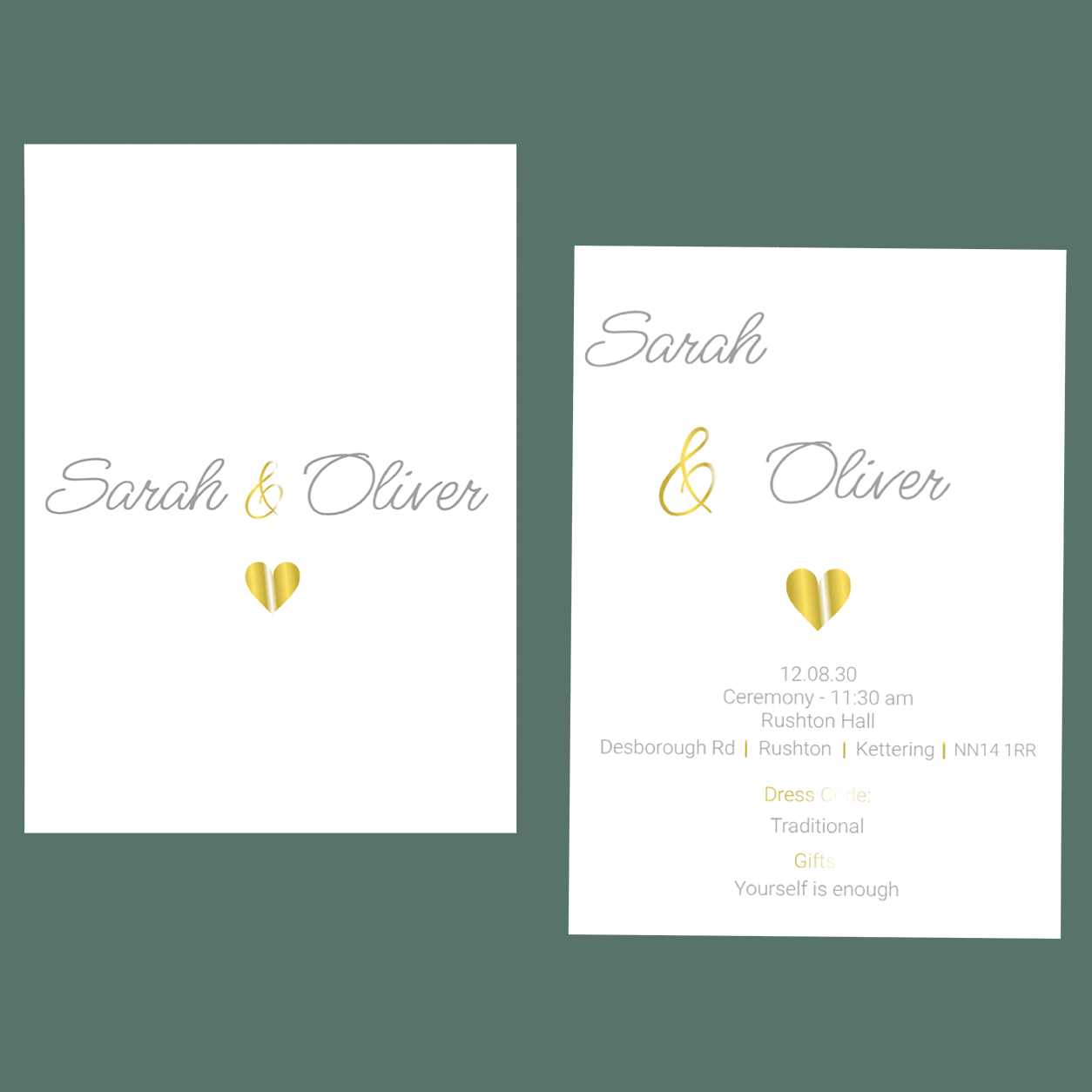 Wedding Invitations - Gold Hearts