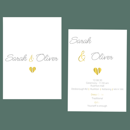 Wedding Invitations - Gold Hearts